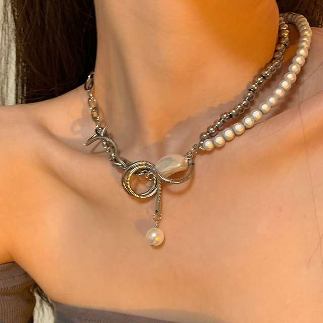 Boll chain mix titanium necklace＊S-264