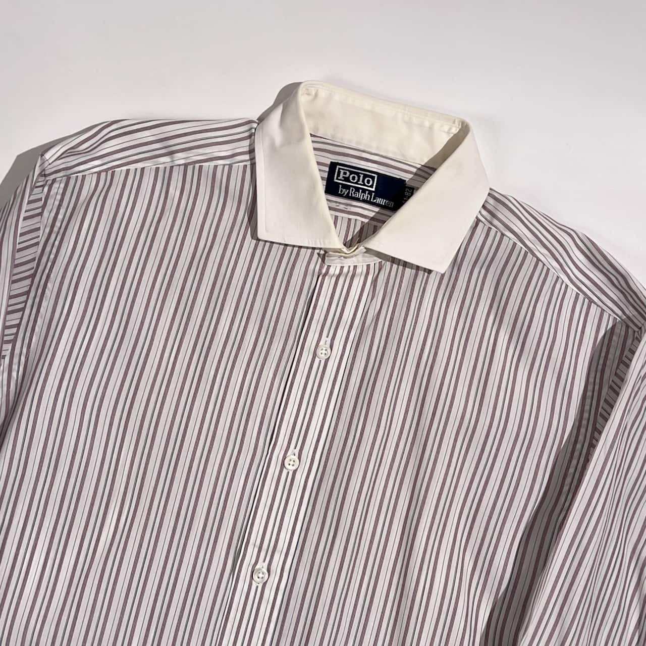 90s 00s Polo by Ralph Lauren ポロ ラルフローレン ストライプ 長袖 クレリックシャツ  ワイシャツ サイズ 41-82 /ホワイト×ボルドー系 メンズ  ビンテージ