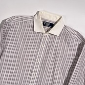90s 00s Polo by Ralph Lauren ポロ ラルフローレン ストライプ 長袖 クレリックシャツ ワイシャツ サイズ 41-82 /ホワイト×ボルドー系 メンズ ビンテージ
