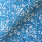ブロックプリント生地【50cm単位】インド綿  花柄 ブルー×白 #36010-BL1