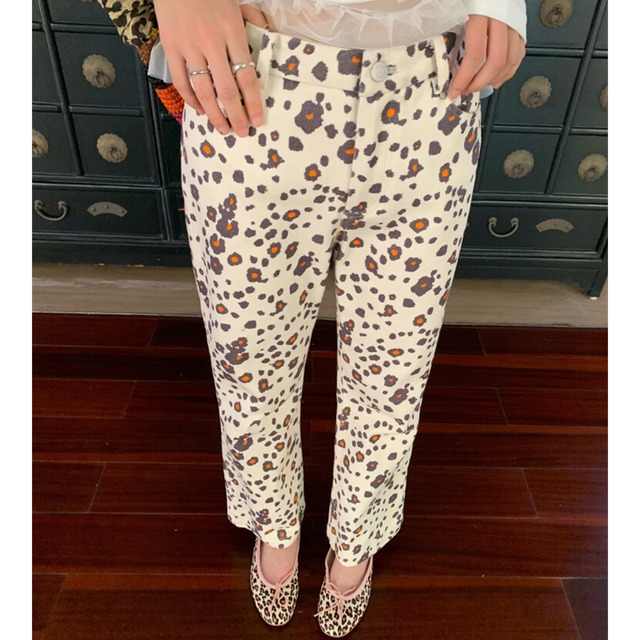 レオパードホワイトクロップドパンツ　R01084
