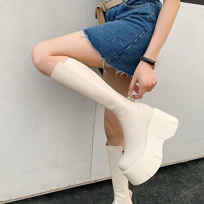 ボリュームプラットフォームロングブーツ10cm全2色