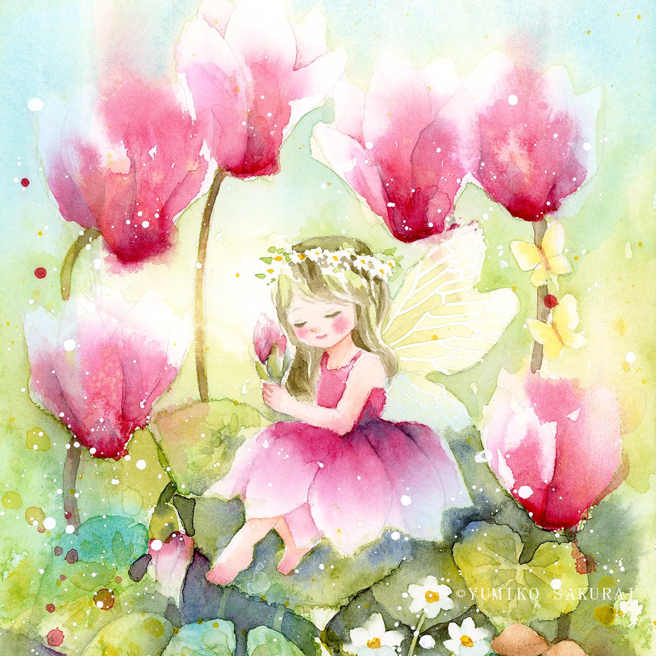原画 『シクラメンの妖精 』 水彩画 妖精の絵