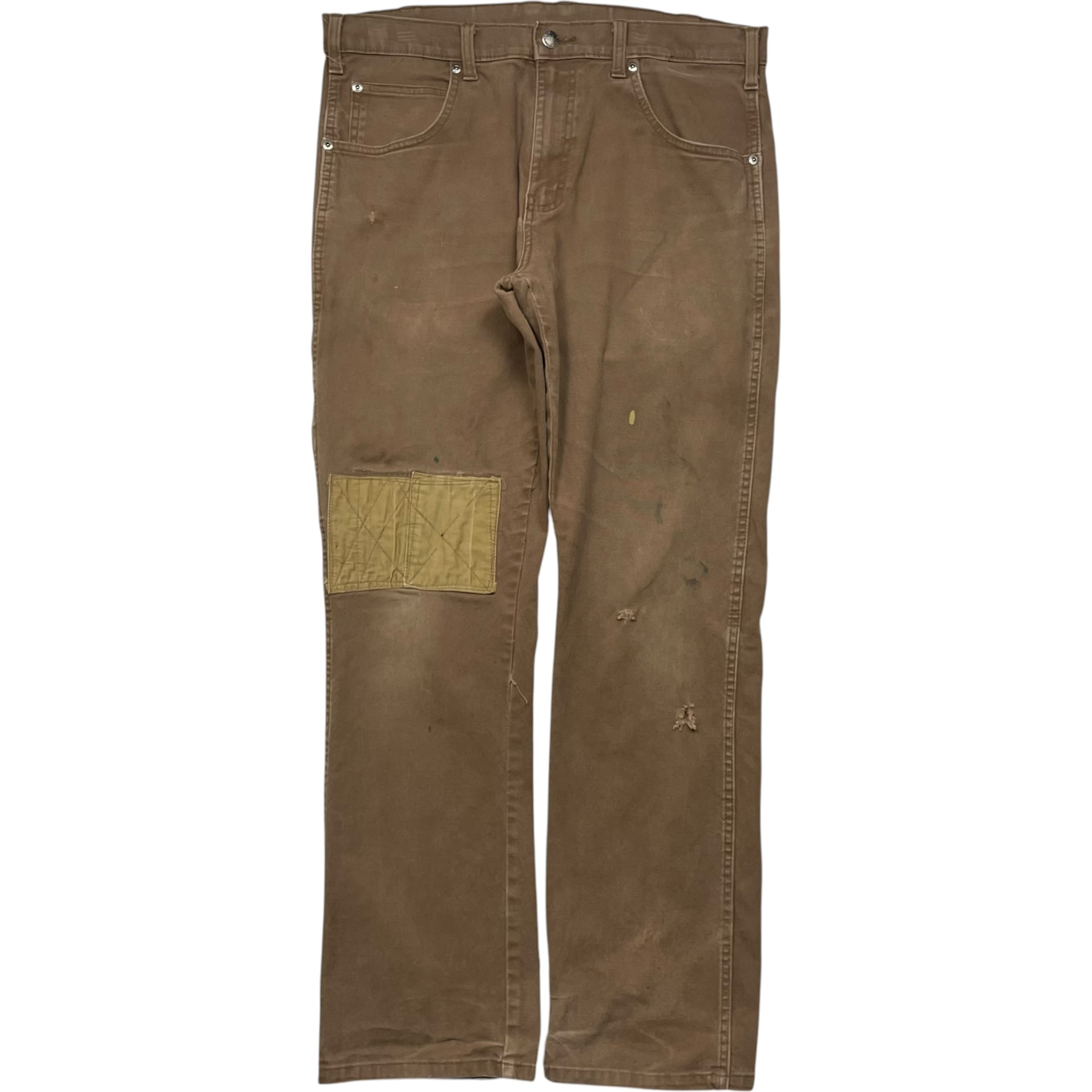 《実寸 W32 L30》 Dickies ディッキーズ ペインターパンツ ワークパンツ ブラウン ダメージ フェード ペイント ワンポイントロゴ no.10274