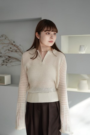 Openwork knitting zip pullover 透かし編みジッププルオーバー Ivory