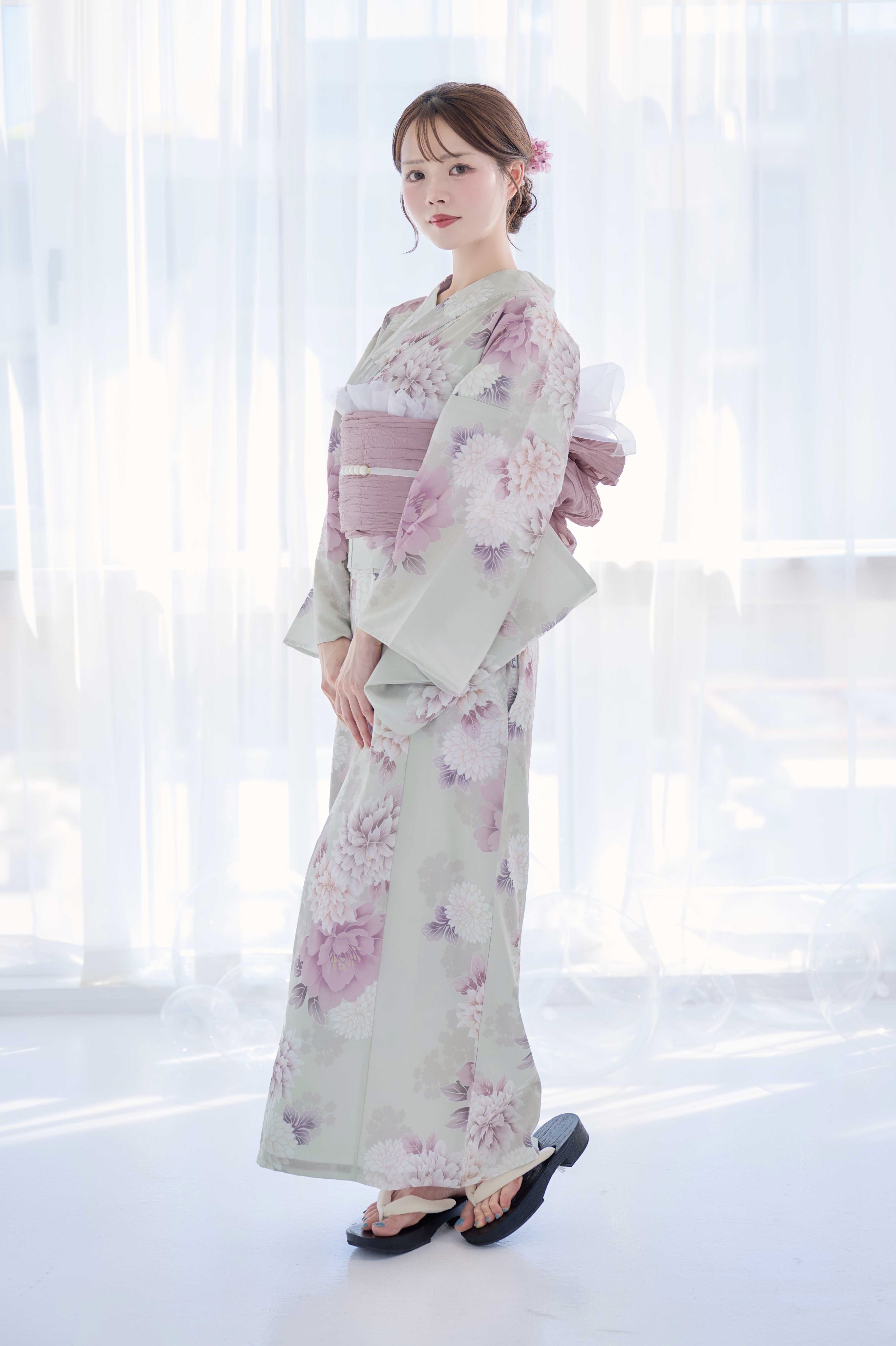 ワンピース浴衣3点setはんなり花乙女（薄ベージュ地モカ）OP-2 ワンピース浴衣4点setはんなり花乙女（薄ベージュ地モカ）OP-2