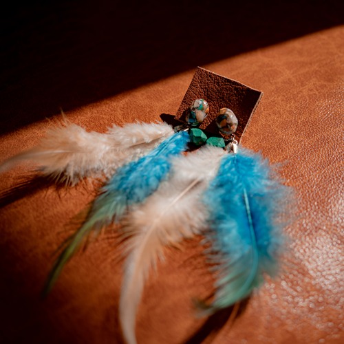 oyster copper turquoise feather pierce