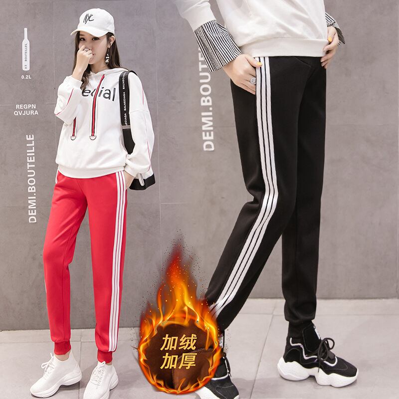 【新作】【送料無料】 マタニティウェア2019冬の新しいプラスベルベットの厚みのあるスウェットパンツバージョンのサイド3バー妊娠中の腹サポートパンツ-アリババ ウィンター 冬物 expec270255229214