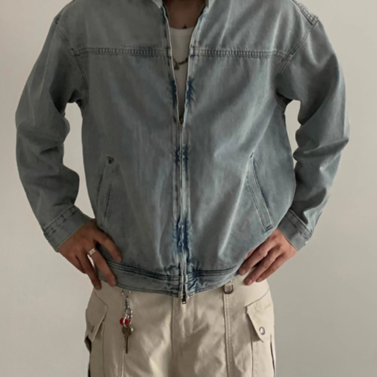 ショートスタンドカラーデニムジャケット　0879