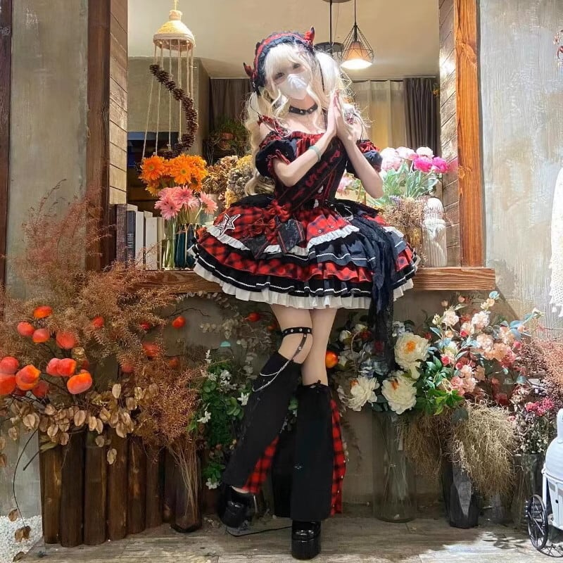 【最終価格】ハンドメイド　衣装　コスプレ　アイドル　甘ロリ　ステージ　生誕祭 アイドルチェック柄衣装 レッド ステージ衣装 生誕祭 ドール