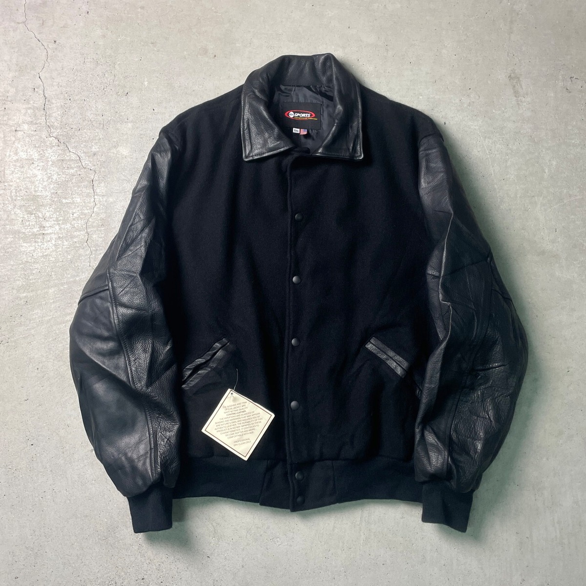 DEAD STOCK 00年代 USA製 abc SPORTS 袖レザー ウールスタジャン 無地 