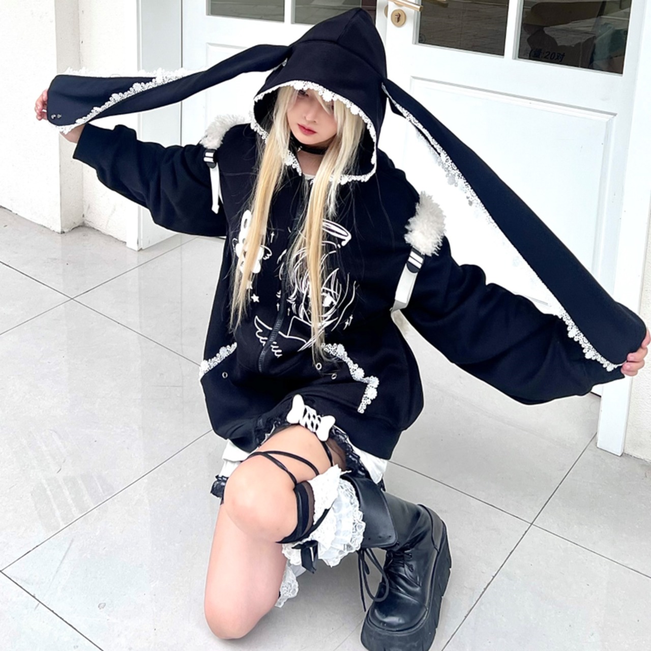 地雷系 ファッション 地雷服 地雷女子 Sub Era フード付きの 地雷系 ファッション 地雷服 地雷女子 Sub Era フード付きの