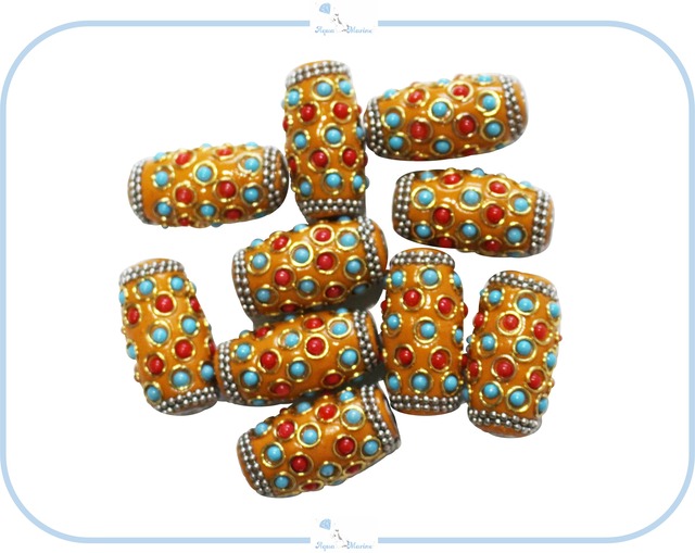 IM249-2 インドネシア ビーズ チャーム 1個売り オレンジ ハンドメイド パーツ 素材 材料 アジアン オリエンタル エスニック