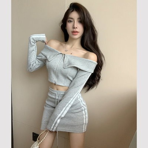 2024 秋冬 2点セット 2wayトップス スカート長袖 かわいいラウンドネックTシャツレディース韓国風ルーズゆったり無地 カジュアルサイズおしゃれファッション系サイドフルパーカーお出かけダブル
