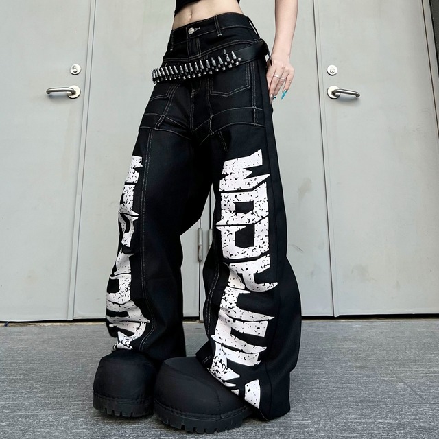 グランジビッグロゴパネルラインワイドデニムパンツ 1col R02912