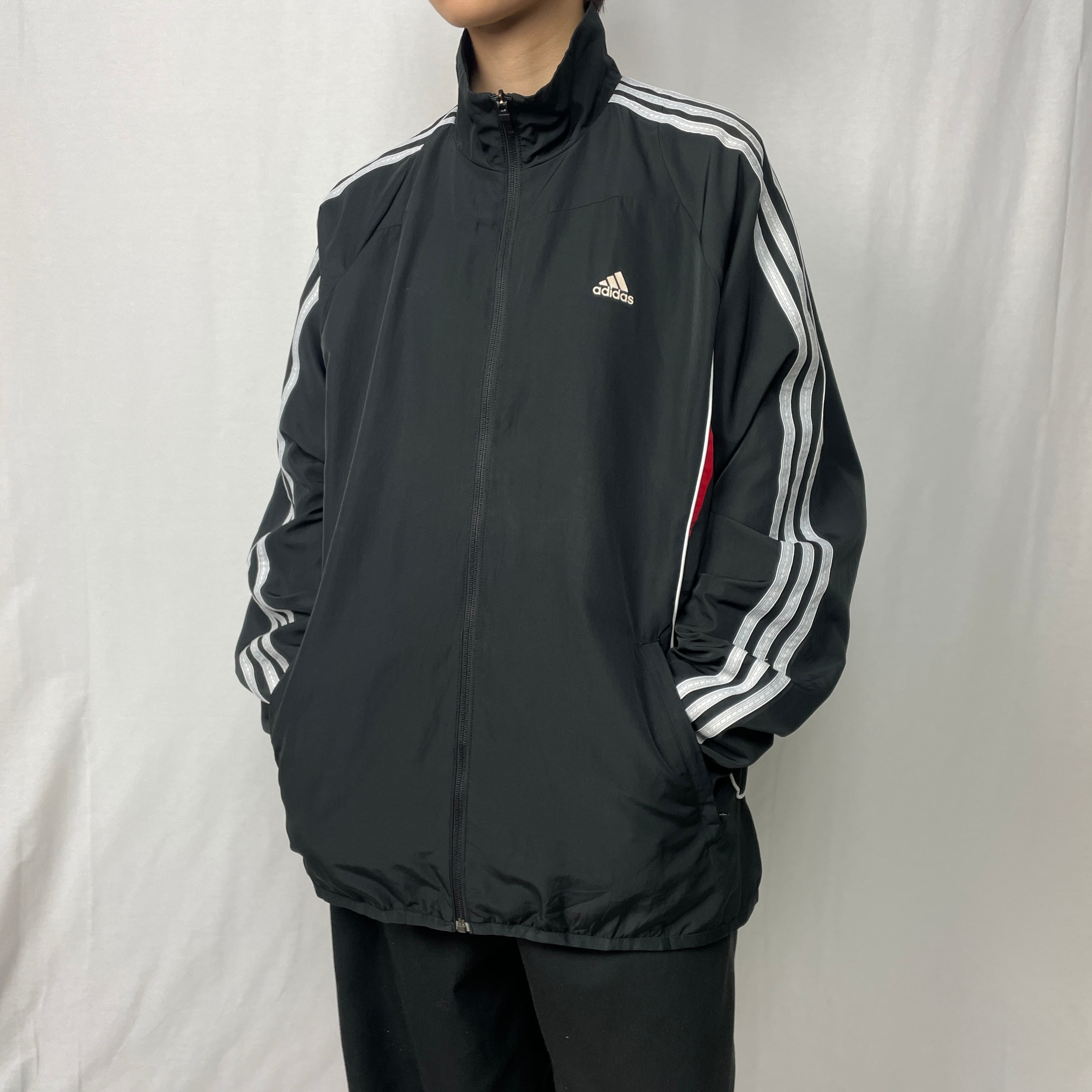 00年代 adidas アディダス パフォーマンスロゴ CLIMALITE トラックジャケット メンズM相当 古着 00s ビンテージ ヴィンテージ  Y2K サイドライン ブラック 黒 レッド 赤 ホワイト 白【ナイロンジャケット】 | cave 古着屋【公式】古着通販サイト