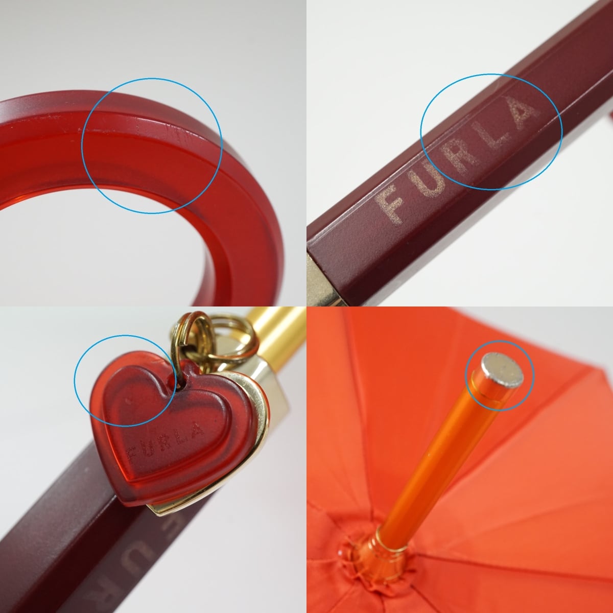 【FURLA】フルラ　新品タグ付き　傘　ハートチャーム付き　遮光率99.9 傘 FURLA フルラ USED美品 レッド ハート ロゴ UV 長傘 ブランド