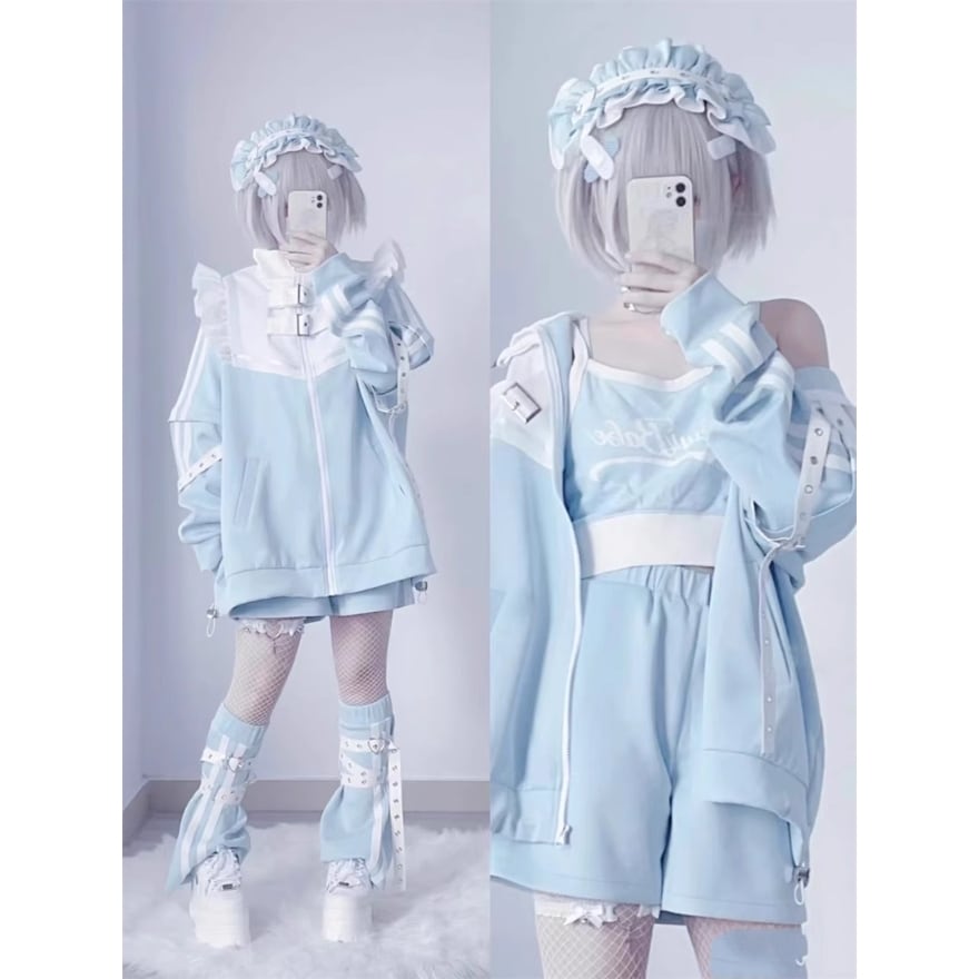 3点 セットアップ ジャケット パンツ レッグカバー 闇かわいい水色