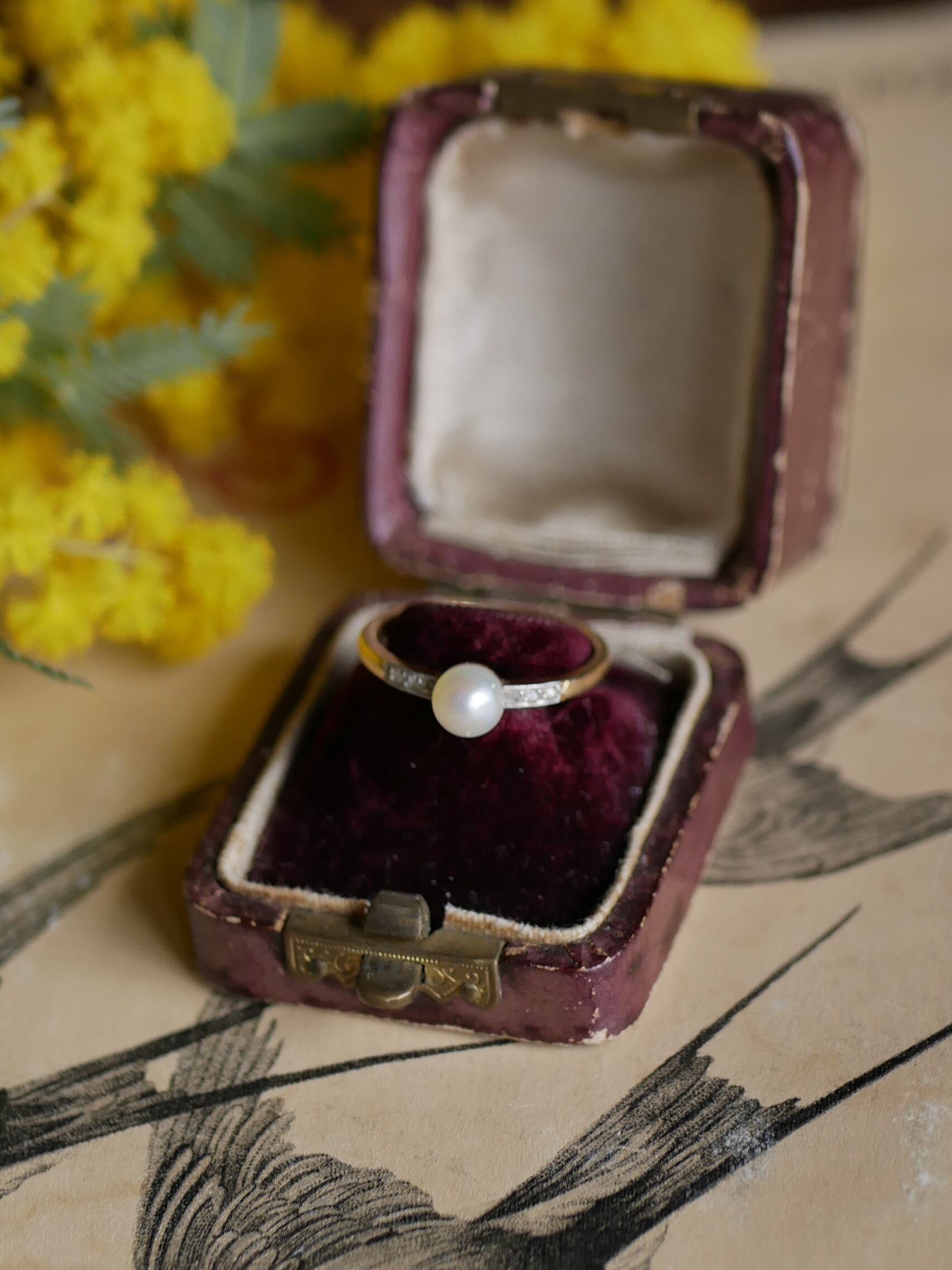 FR-27 天然真珠 K18 アンティークリング 指輪 フランスアンティーク