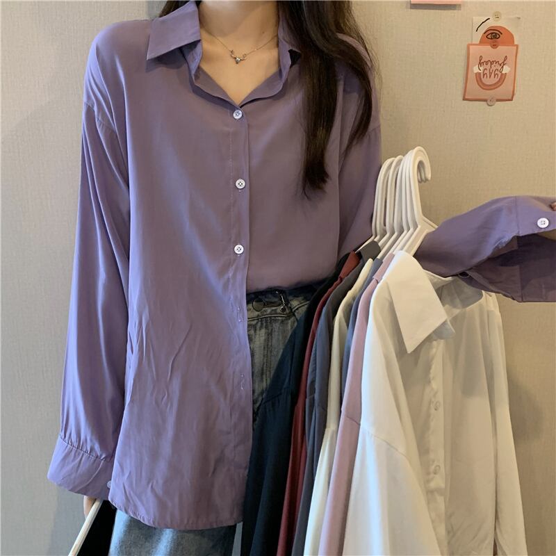 シャツ サマー薄手トップス ロング 夏物 パープル YY-ファッション75586667748