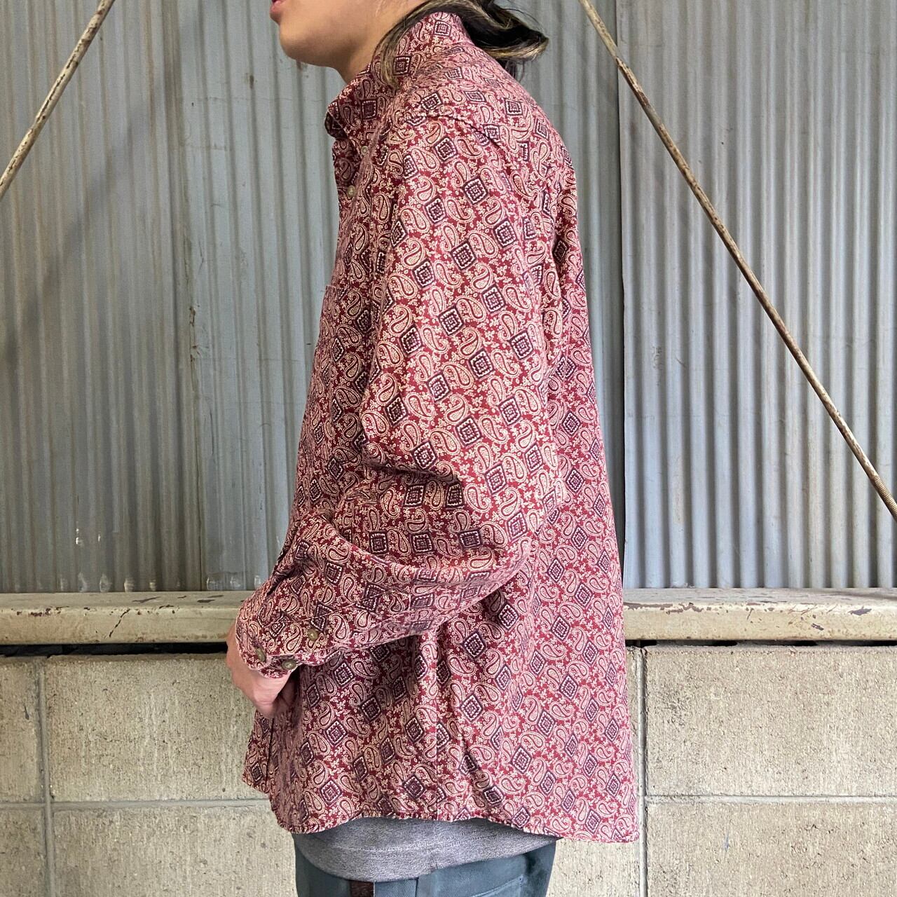 NATURAL ISSUE 長袖 総柄 ペイズリー柄 ボタンダウンシャツ メンズM 