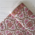 ブロックプリント生地【50cm単位】インド綿 片耳デザイン付き 花柄 白×ブラウン×ピンク #44089-WT2