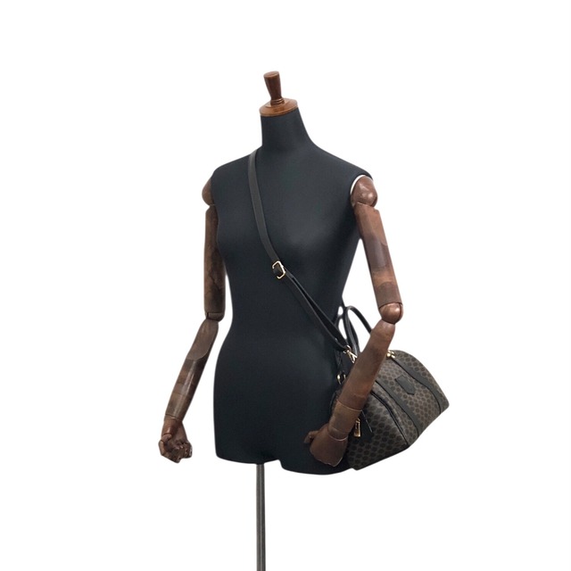 CELINE セリーヌ マカダム ハンドバッグ ブラック ブラゾン型押し PVC レザー 2way ミニボストン vintage ヴィンテージ オールド 2urwut