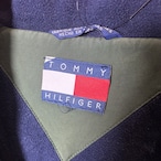 90s TOMMY HILFIGER ナイロンウォームアップジャケット カーキ×ネイビー ドローコード付き
