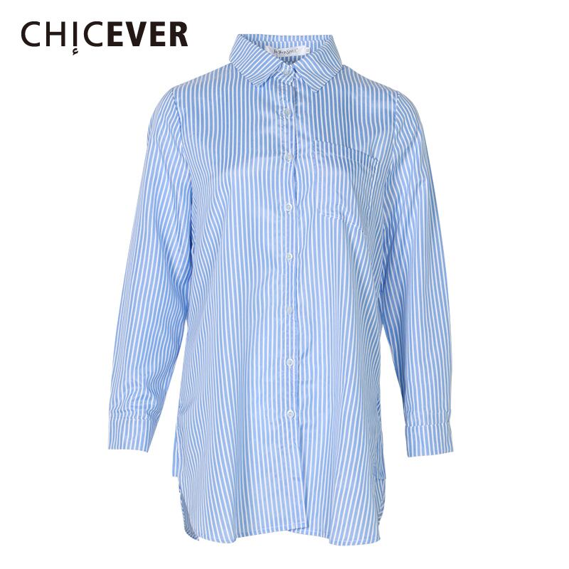 CHICEVERストライプブラウスレディースラペル長袖ルーズミニマリストシャツ2021秋 ロング オータム 秋物 6base549372674580