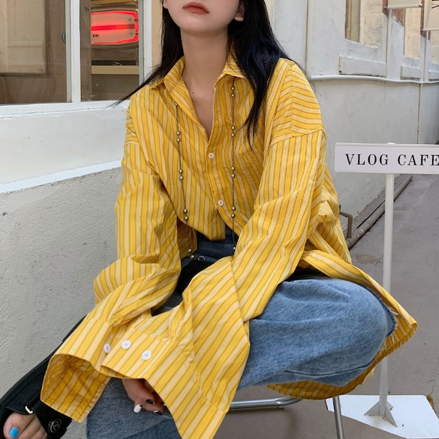 yellow striped oversized shirt 10960