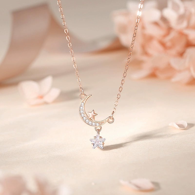 星月 ジルコン ネックレス レディース K18 18金 ジュエリー | Daimaruya