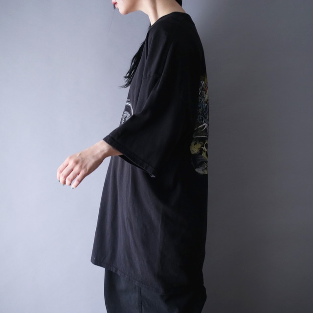 "HARLEY-DAVIDSON" front and back scull punk printed over silhouette h/s tee