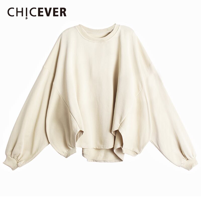 CHICEVER特大のスウェットシャツ女性Oネックバットウィング長袖ルーズコットンプルオーバースウェットシャツ2020服 ロング 6base546111072856