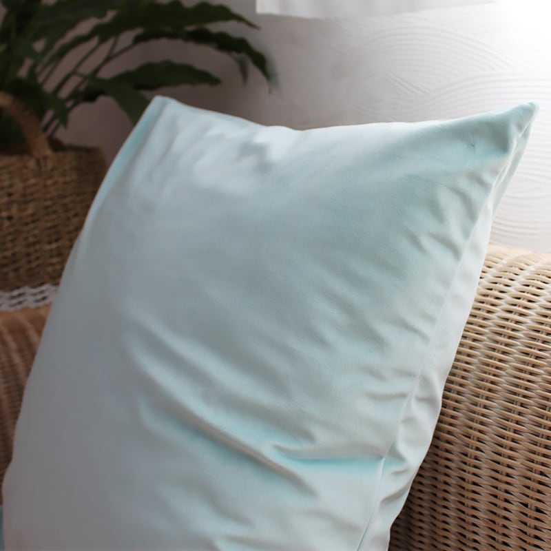 送料無料 【2枚セット】ベロア クッションカバー アクアブルー