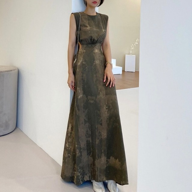 abstract print long dress　10299