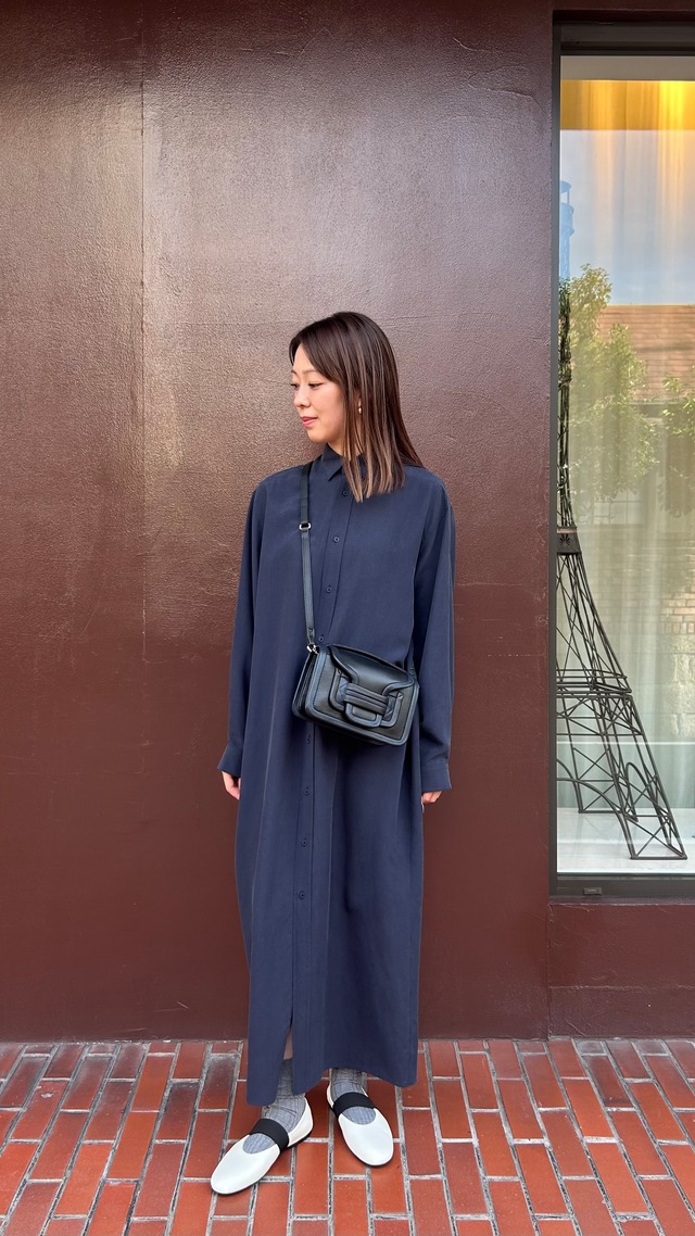 ATON -SILK SUEDE | BUTTON - DOWN SHIRT DRESS- :NAVY, :CHARCOAL GRAY,