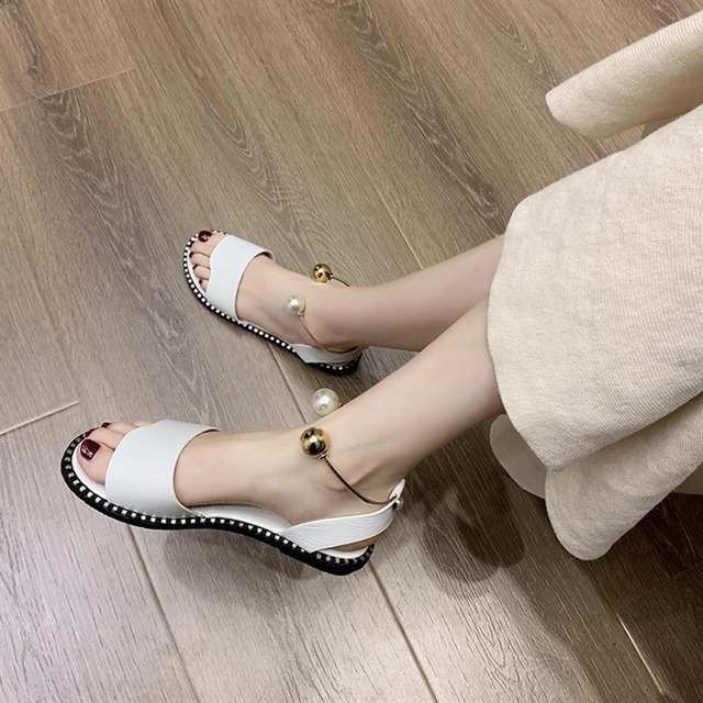 パールアンクルストラップサンダル　3color　2type　10454