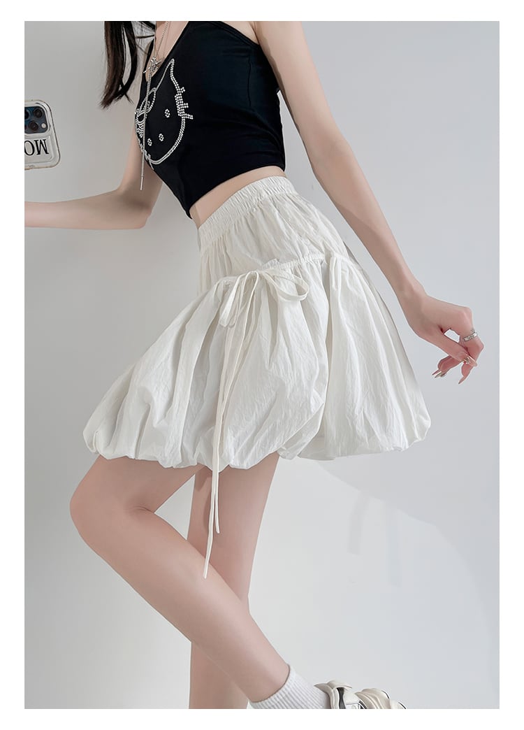 スカート ミニ丈 スカート バルーン リボン ふんわり ティアード く