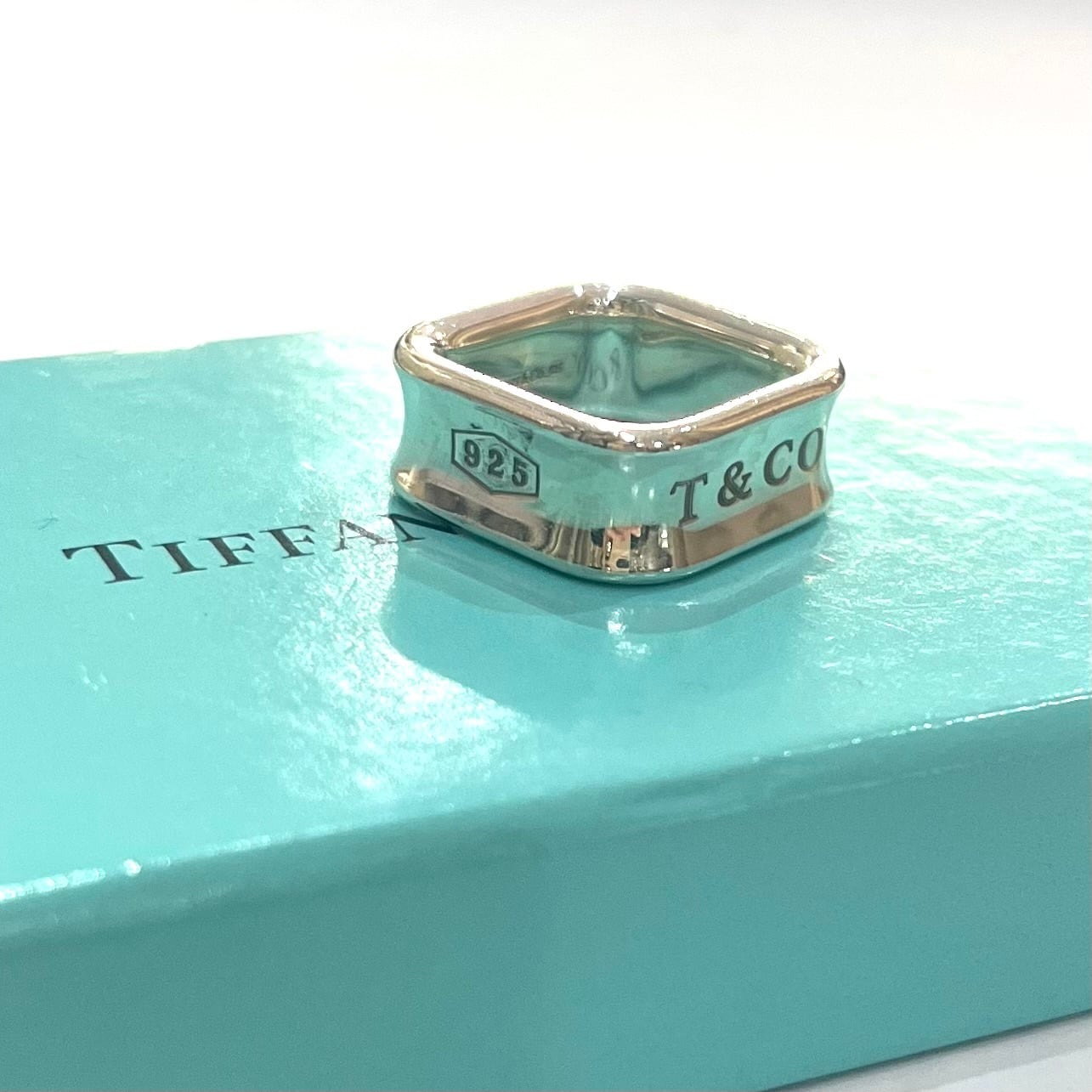 TIFFANY&CO.】2124 希少1837スクエアリング／7-8号／シルバー925／立体