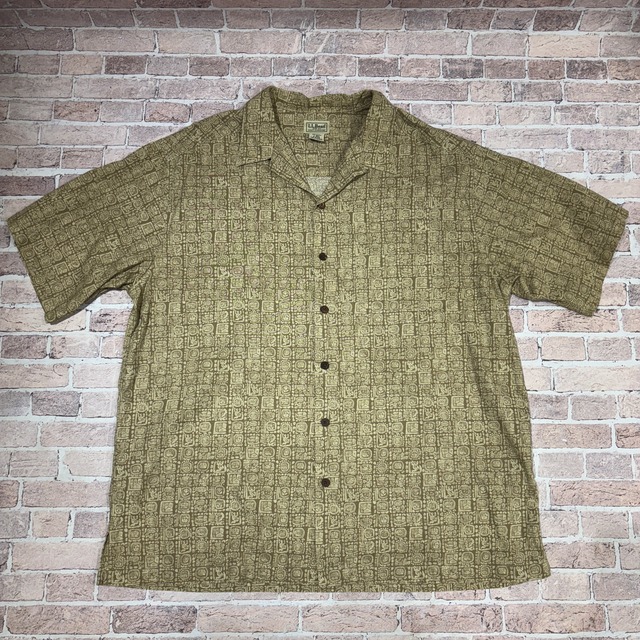 LL BEAN S/S COTTON SHIRT 総柄 SIZE L