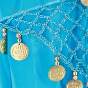 ベリーダンス 衣装 上下セット ブルー系 グリーン系 トップス スカート ヒップスカーフ ベール BAHEE 練習 レッスン コイン 青 緑 金 編み上げ 透け感 キラキラ 華やか かわいい ツーピース セットアップ ゴールド系