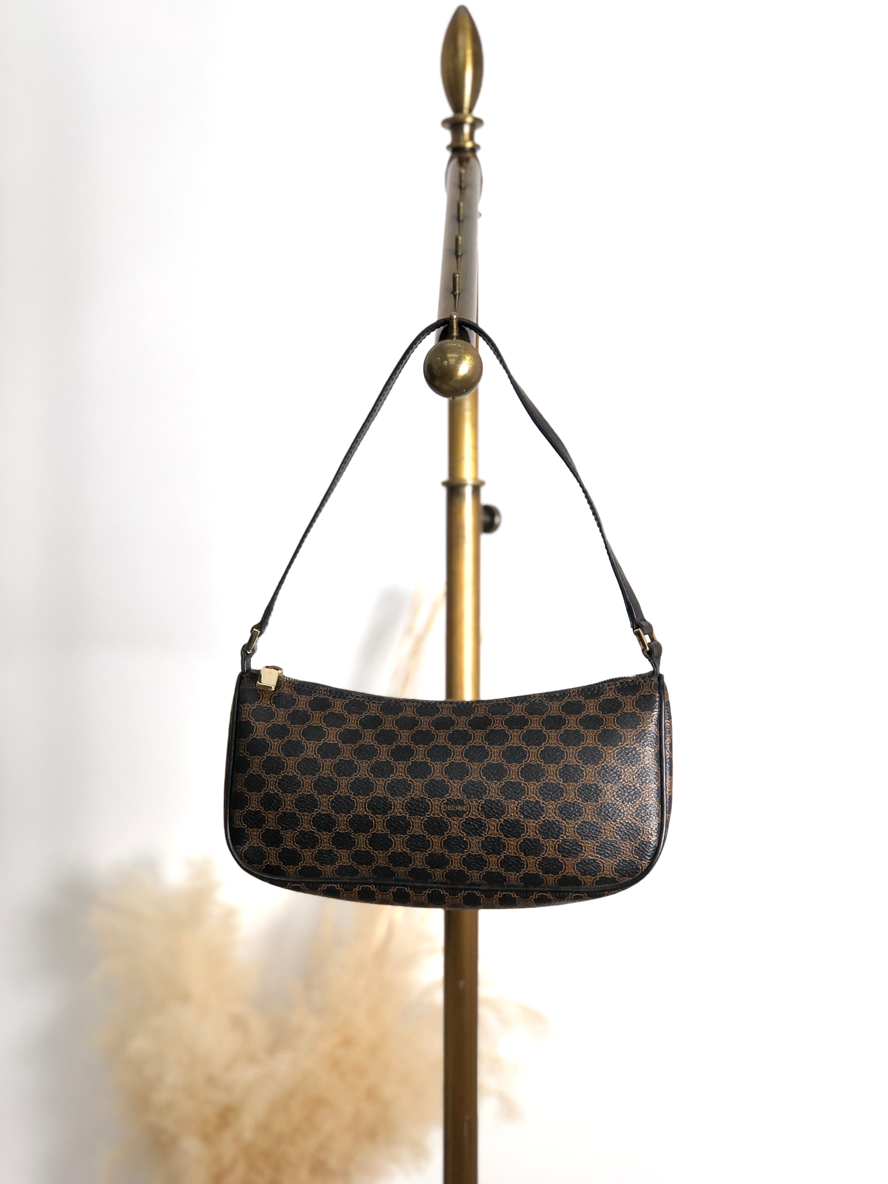 C-CO　CELINE マカダム柄 ホーボーバッグ　ヴィンテージ CELINE セリーヌ マカダム ハンドバッグ ブラック PVC ホーボーバッグ