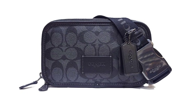 COACH コーチ ボディバッグ ワイアット ベルト バッグ シグネチャー キャンバス チャコール ブラック レザー CM106