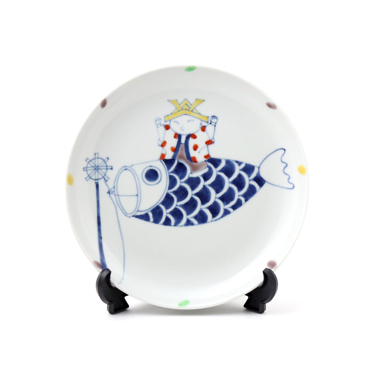 名入れ子供食器 染錦こいたろう5.5寸丸皿端午の節句 子供の日 | 福珠窯