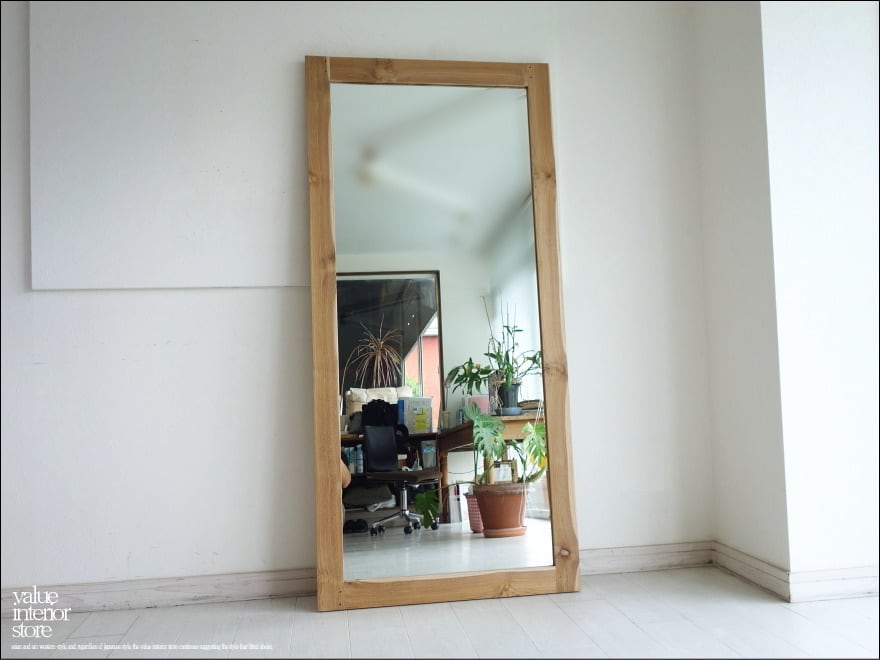 「 ハヤシ様 オーダーミラー 」チーク総無垢 ミラーN/1 姿見 鏡 全身鏡 新品 壁掛け 大型 ナチュラル 木目 シンプル 手作り W80xH170cm