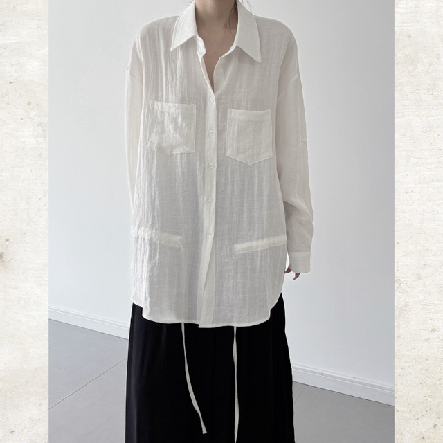 Drawstring Sheer Long Shirt　H0316