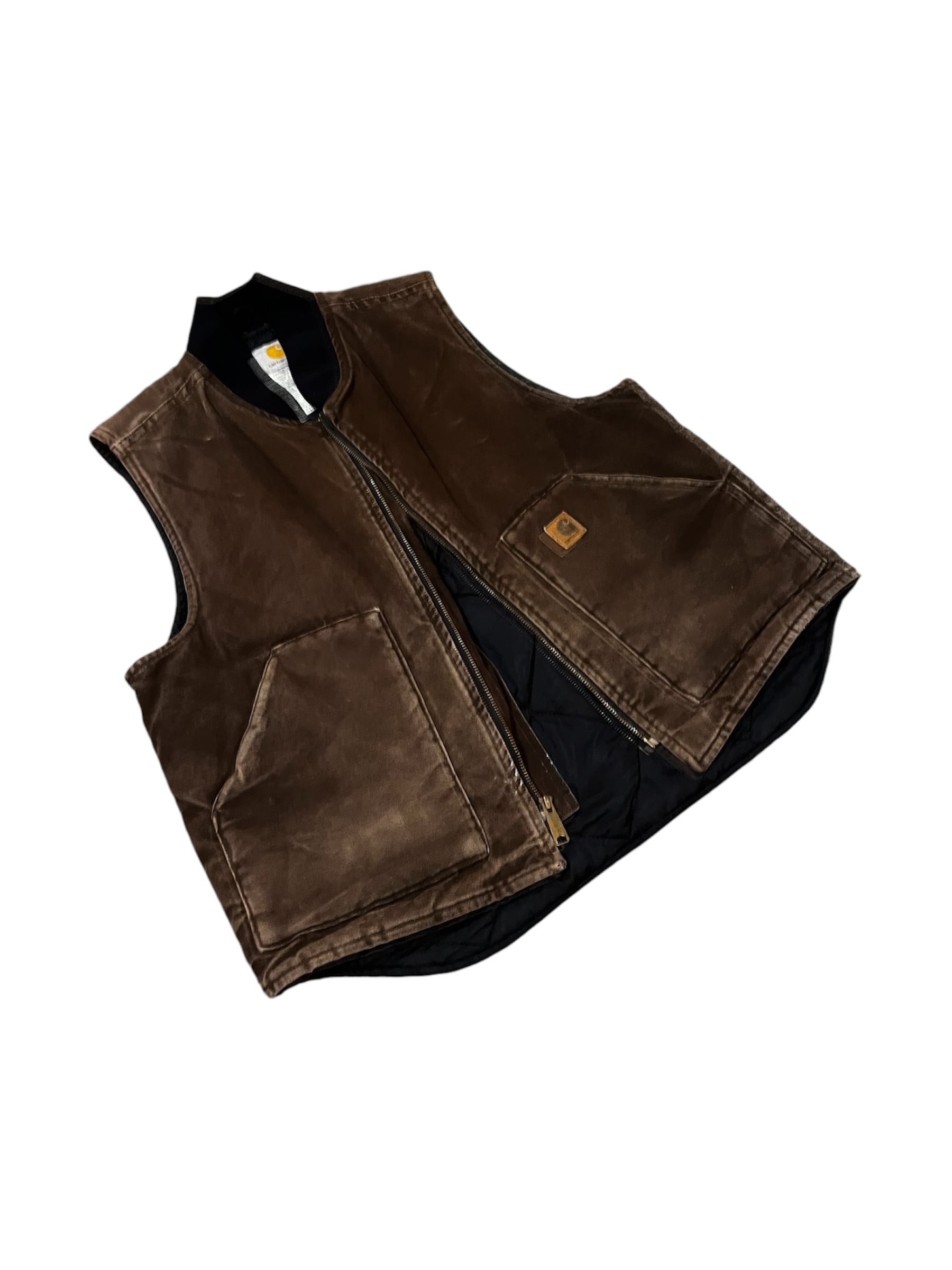 00s Carhartt V02 DKB Duck Vest Dark Brown Fade カーハート ダック  