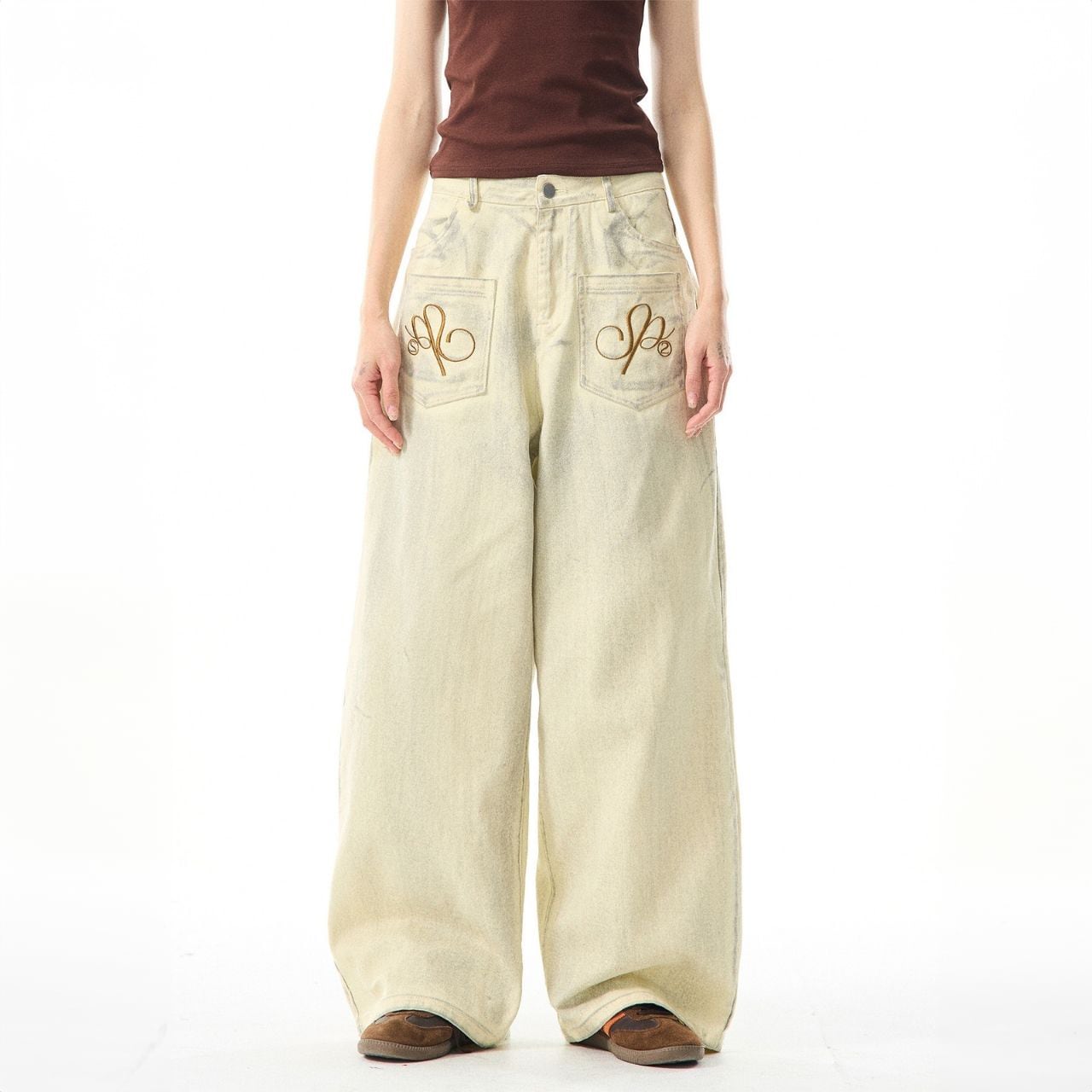 ポケットエンブロイダリーワイドデニムパンツ R00837