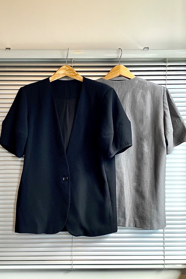 残りわずか / Short Sleeves Cubic Jacket - GRAY / BLACK