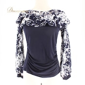 社交ダンス 衣装 スタンダード トップス レッスンウェア JOAN レディース ホワイト系 ネイビー系 紺 白 レース 花柄 長袖 花柄レース レース素材 ネイビー×ホワイト シック 大人可愛い フォーマル レッスン用 練習用 ダンスウェア 社交ダンス女子 スタンダード用 スリム シルエット 伸縮性あり ポリエステル ポリウレタン 薄手 ルームウェアにも フィット感 JOANトップス 9号風サイズ感 なし肩パッド なし胸パッド